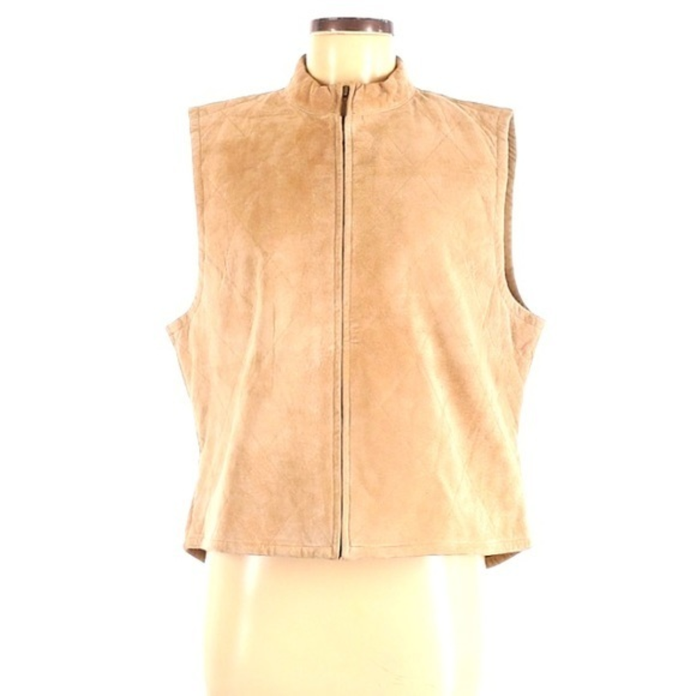Vintage‎ Catherine Stewart XL tan 100% leather fully lined center zipper vest